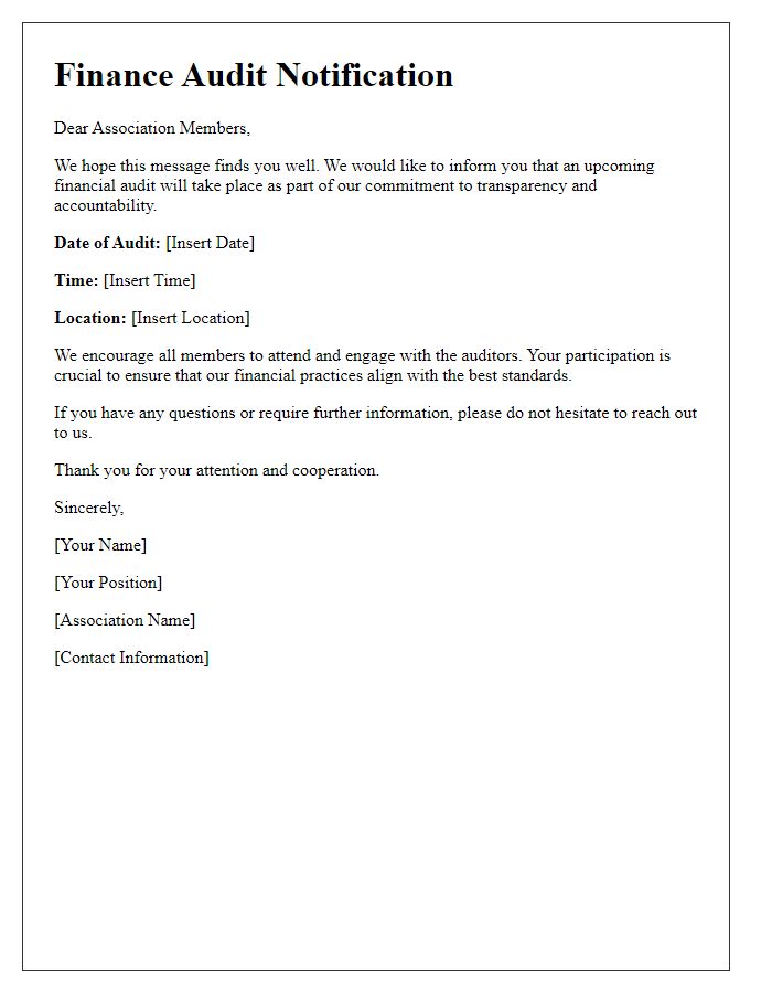 Letter template of Finance Audit Notification for Association Members