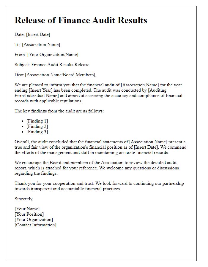 Letter template of Release of Finance Audit Results for Association