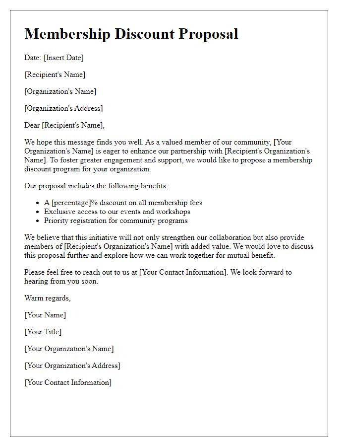 Letter template of membership discount proposal for community organizations