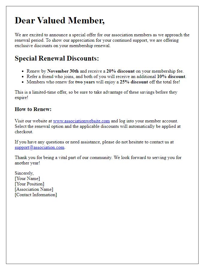 Letter template of special offer for association renewal discounts