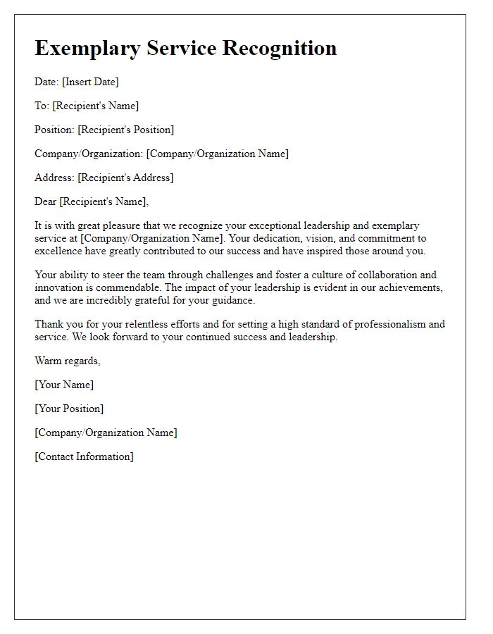 Letter template of exemplary service recognition for leadership