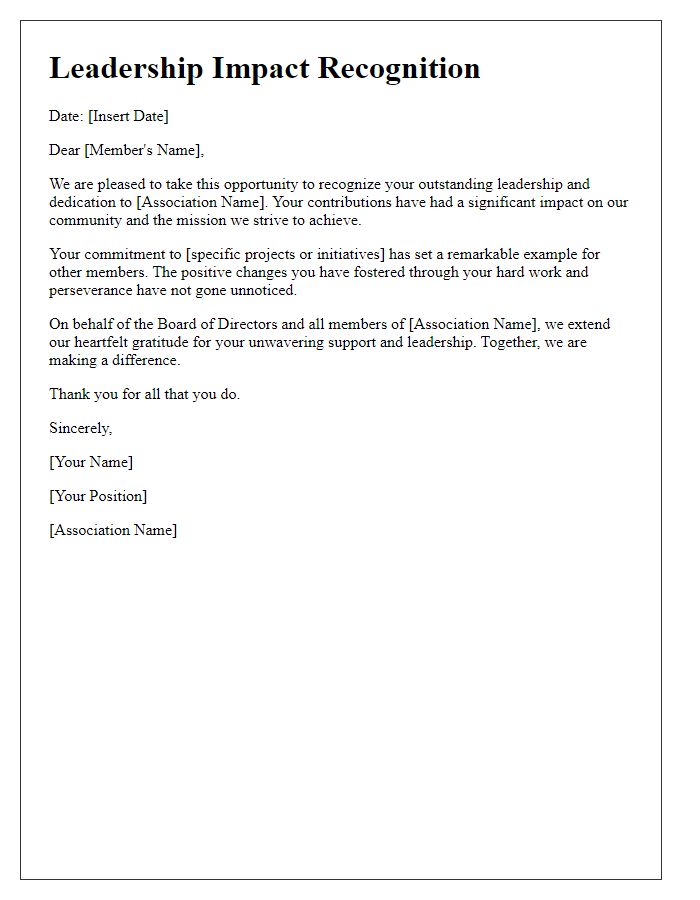 Letter template of leadership impact recognition for association members