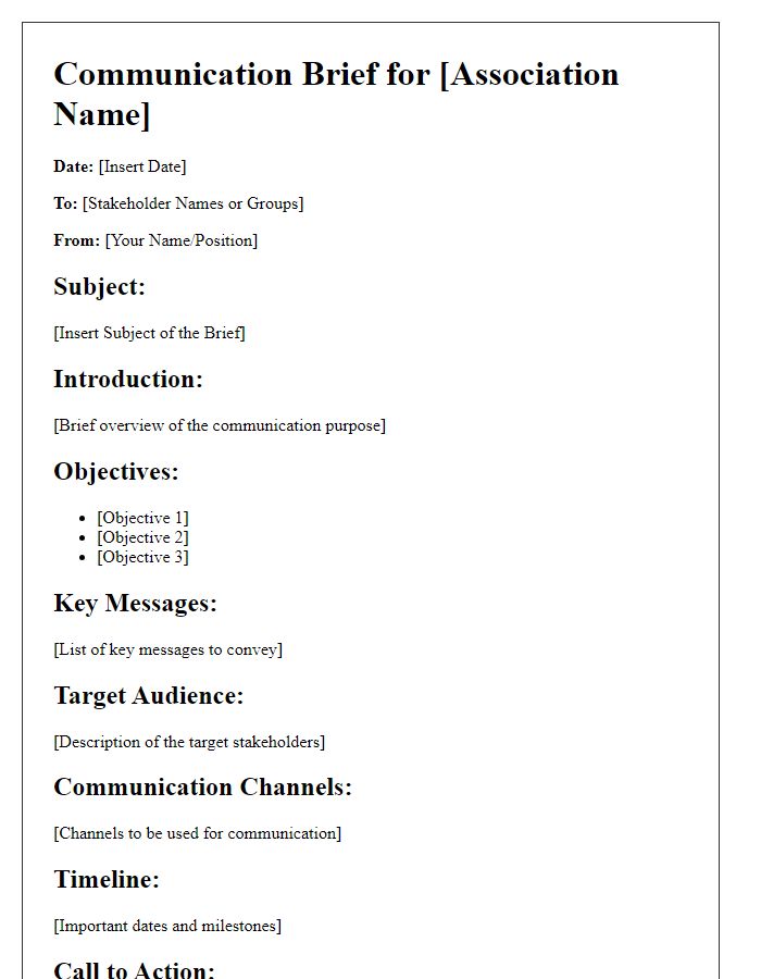 Letter template of communication brief for association stakeholders.