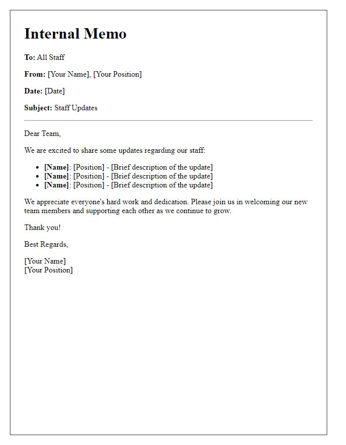 Letter template of internal memo for association staff updates.