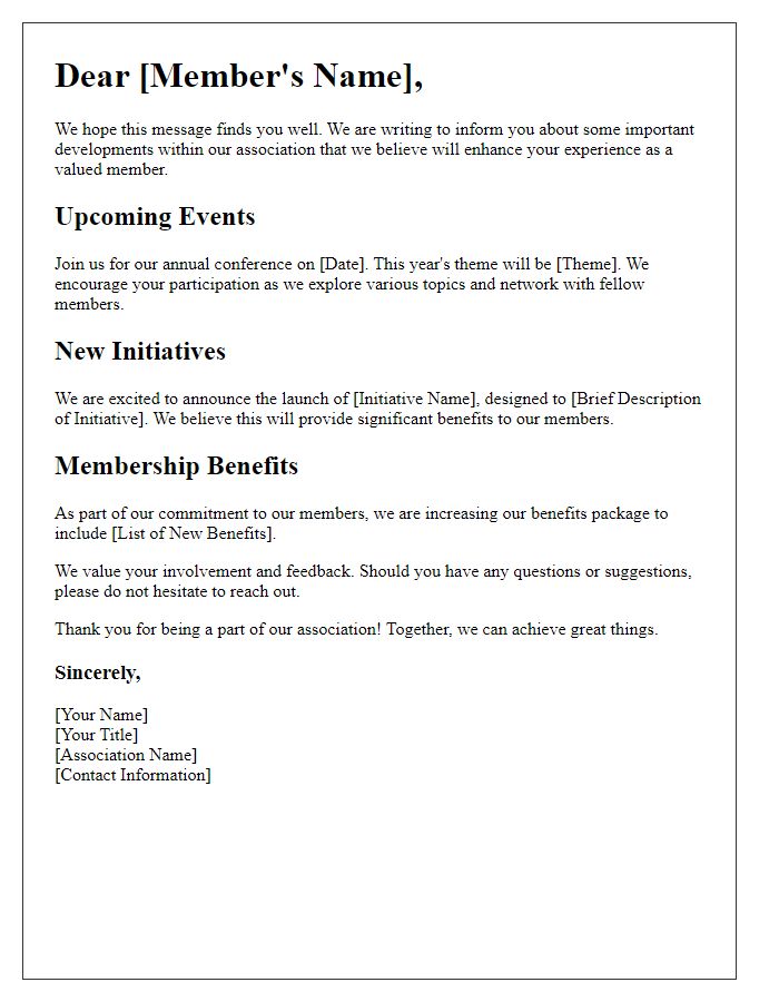 Letter template of member notification for association developments.