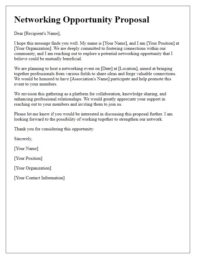 Letter template of networking opportunity proposal for association outreach