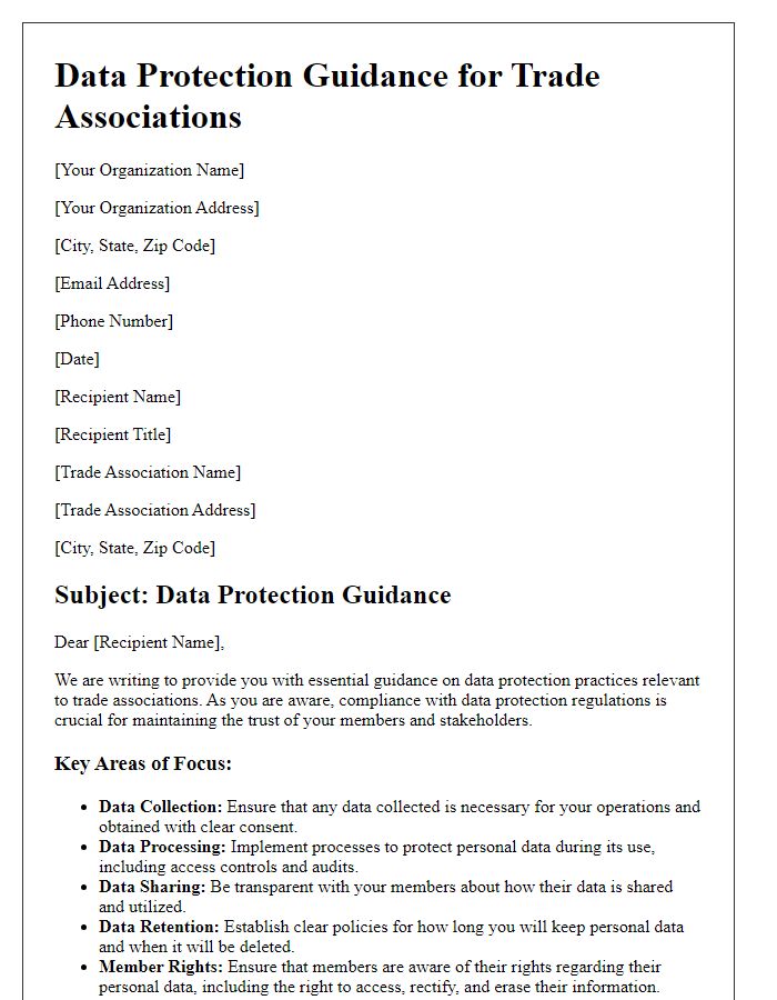 Letter template of data protection guidance for trade associations