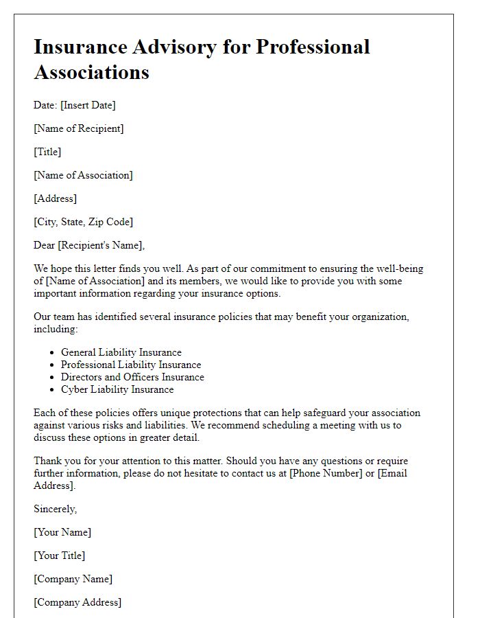 Letter template of insurance advisory for professional associations