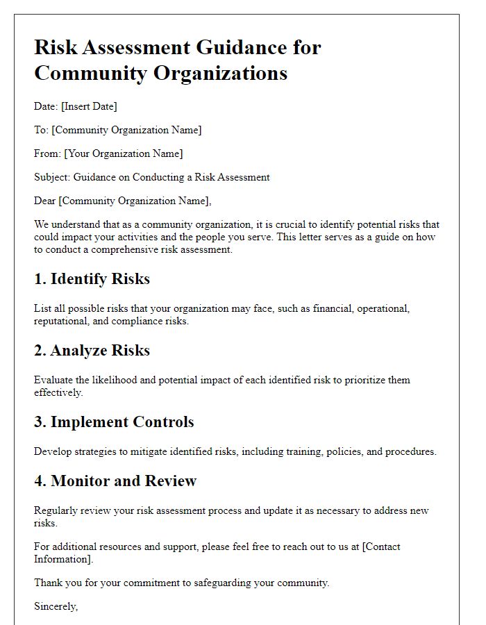 Letter template of risk assessment guidance for community organizations