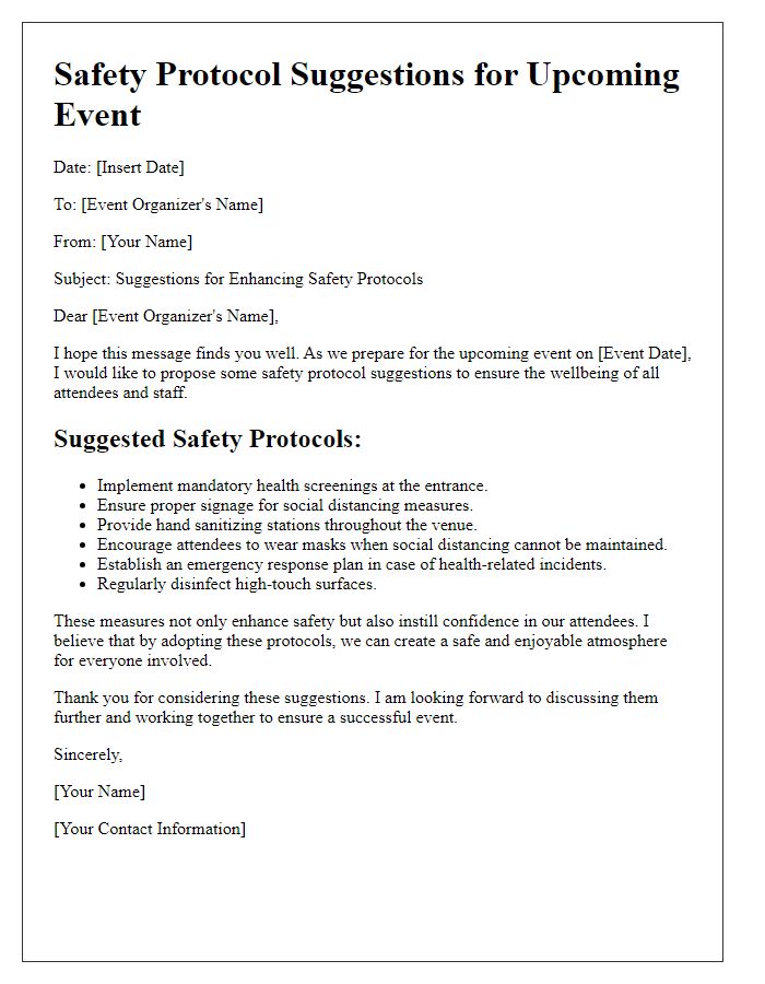 Letter template of safety protocol suggestions for event organizers