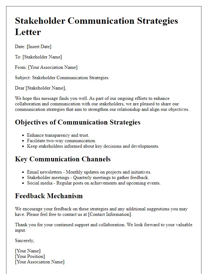 Letter template of stakeholder communication strategies for associations