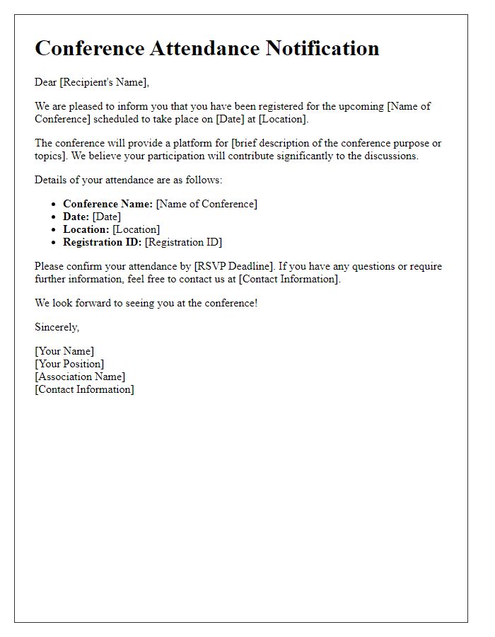 Letter template of association conference attendance notification