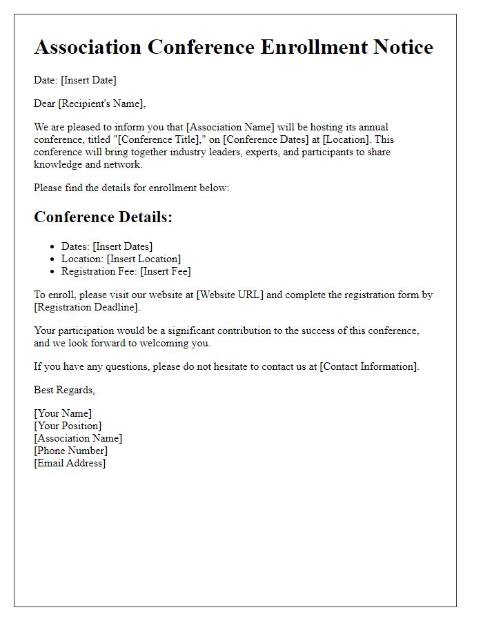 Letter template of association conference enrollment notice