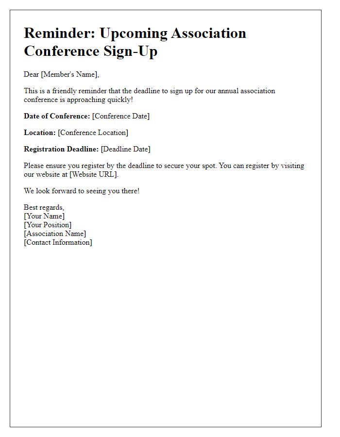 Letter template of association conference sign-up reminder