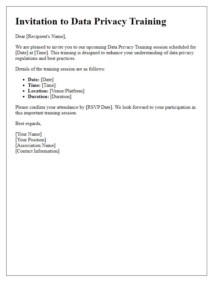 Letter template of association for data privacy training invitation