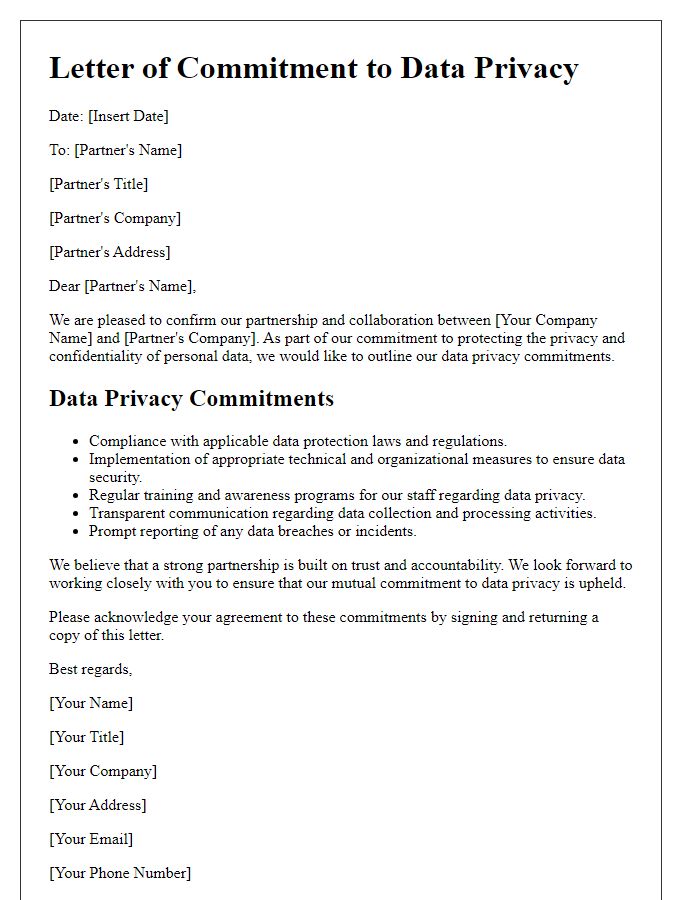 Letter template of association for partnership data privacy commitments