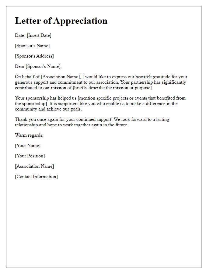 Letter template of appreciation to sponsors for association support