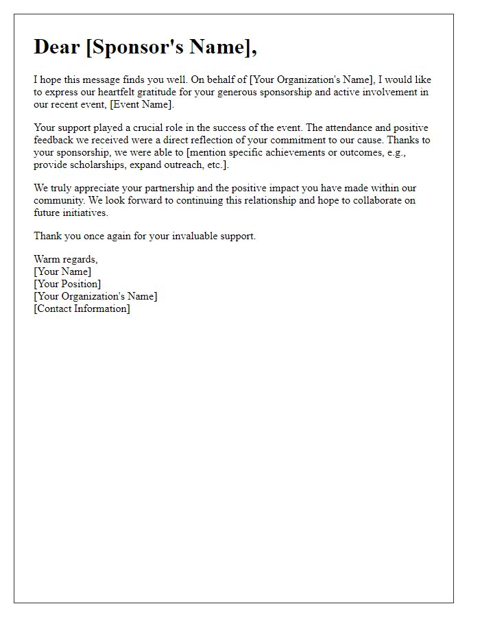 Letter template of heartfelt thanks for association sponsorship involvement