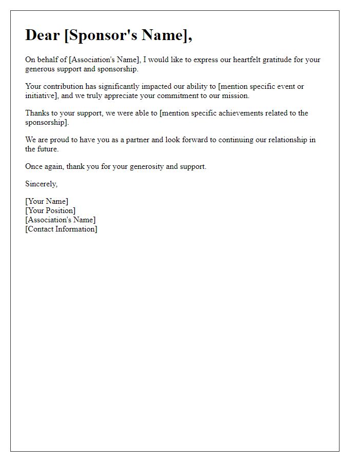 Letter template of thanks to our association's sponsors