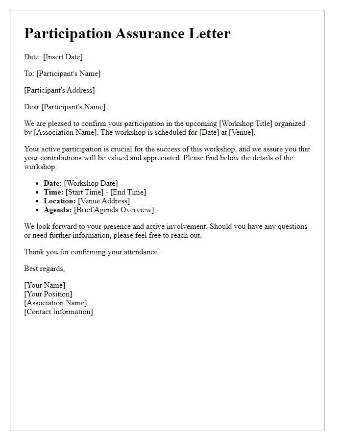 Letter template of participation assurance for association workshop