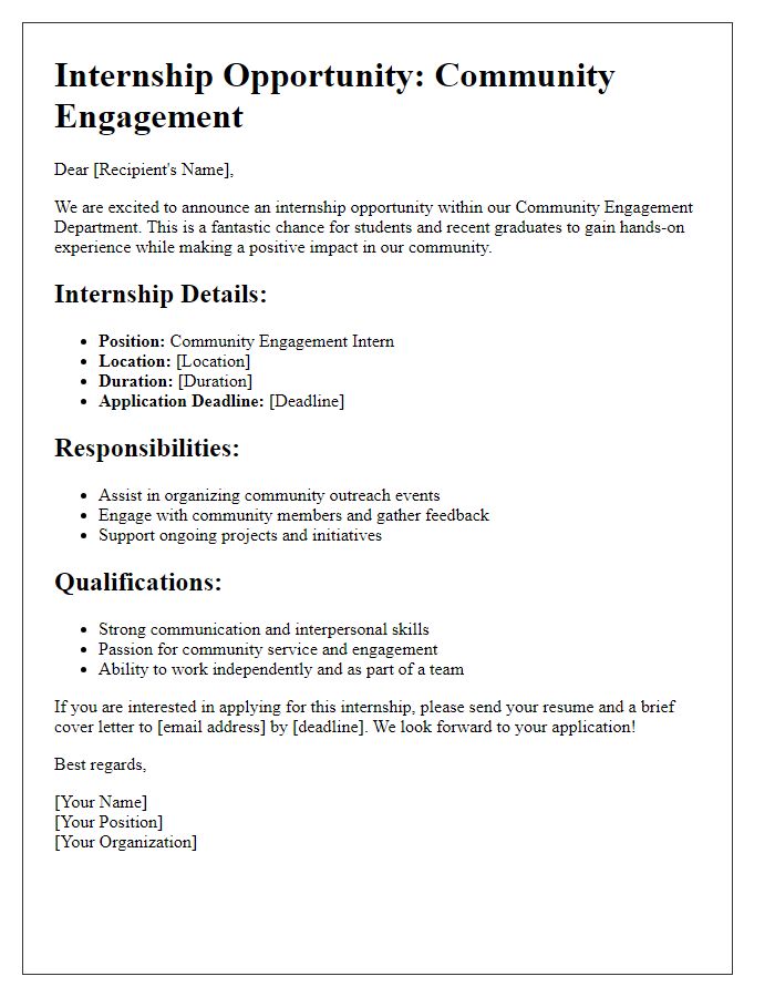 Letter template of internship opportunity promotion for community engagement