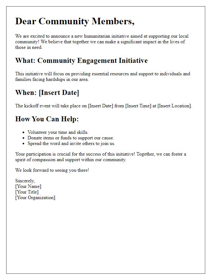 Letter template of announcement for community engagement in humanitarian initiative