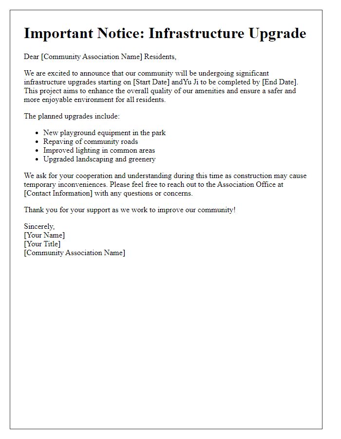 Letter template of infrastructure upgrade message for association community
