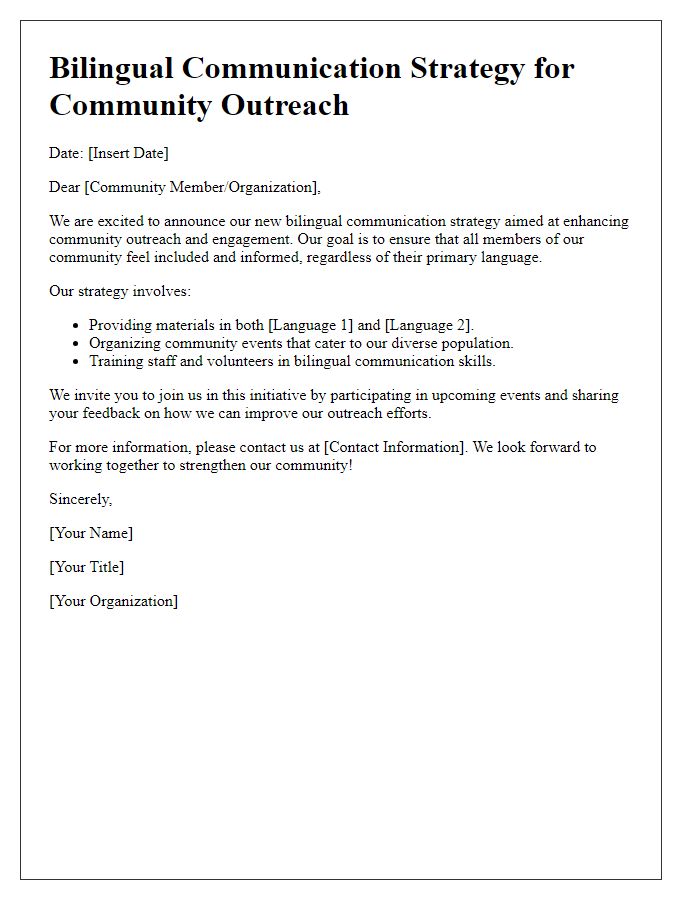 Letter template of bilingual communication strategy for community outreach.