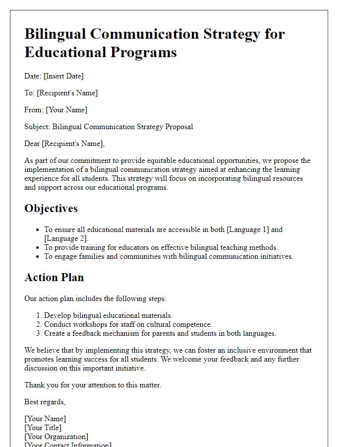 Letter template of bilingual communication strategy for educational programs.