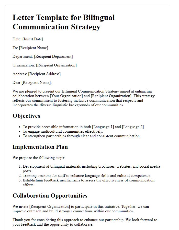 Letter template of bilingual communication strategy for government partnerships.