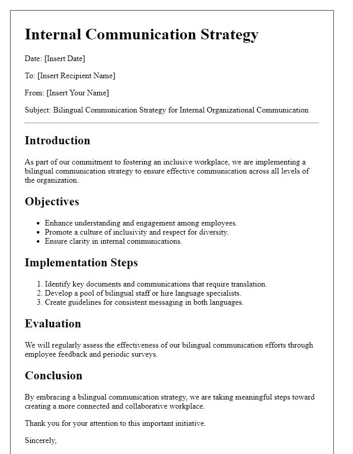 Letter template of bilingual communication strategy for internal organizational communication.