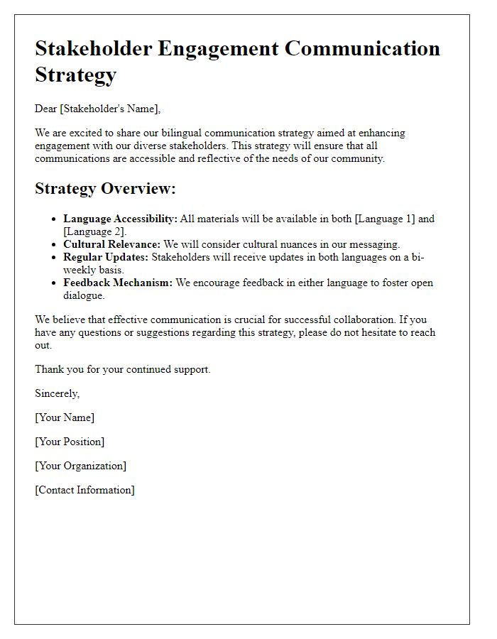 Letter template of bilingual communication strategy for stakeholder engagement.