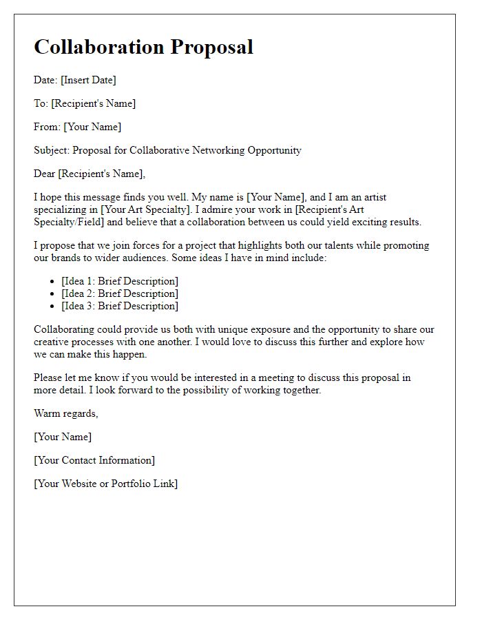 Letter template of artist networking collaboration proposal