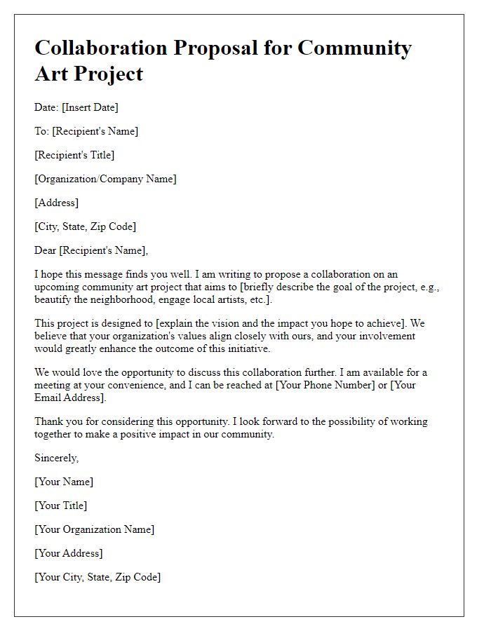 Letter template of community art project collaboration proposal