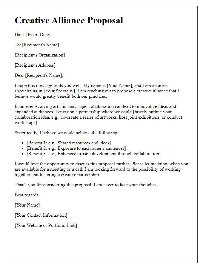 Letter template of creative alliance proposal for artists