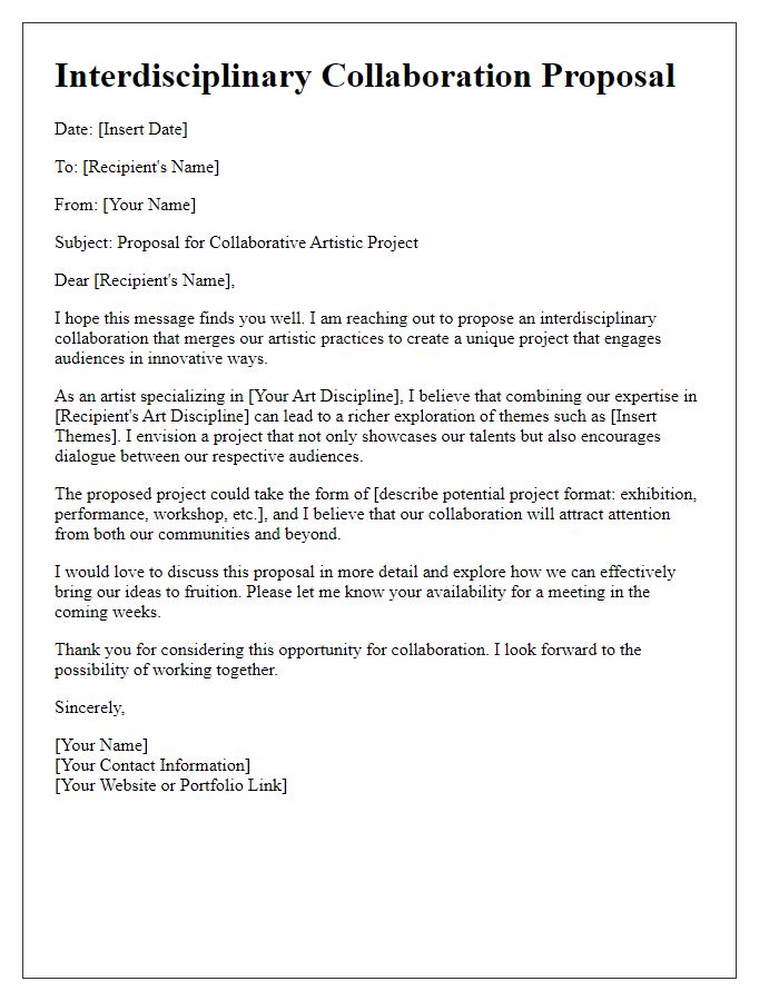 Letter template of interdisciplinary collaboration proposal for artists