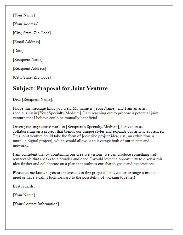 Letter template of joint venture proposal for artists