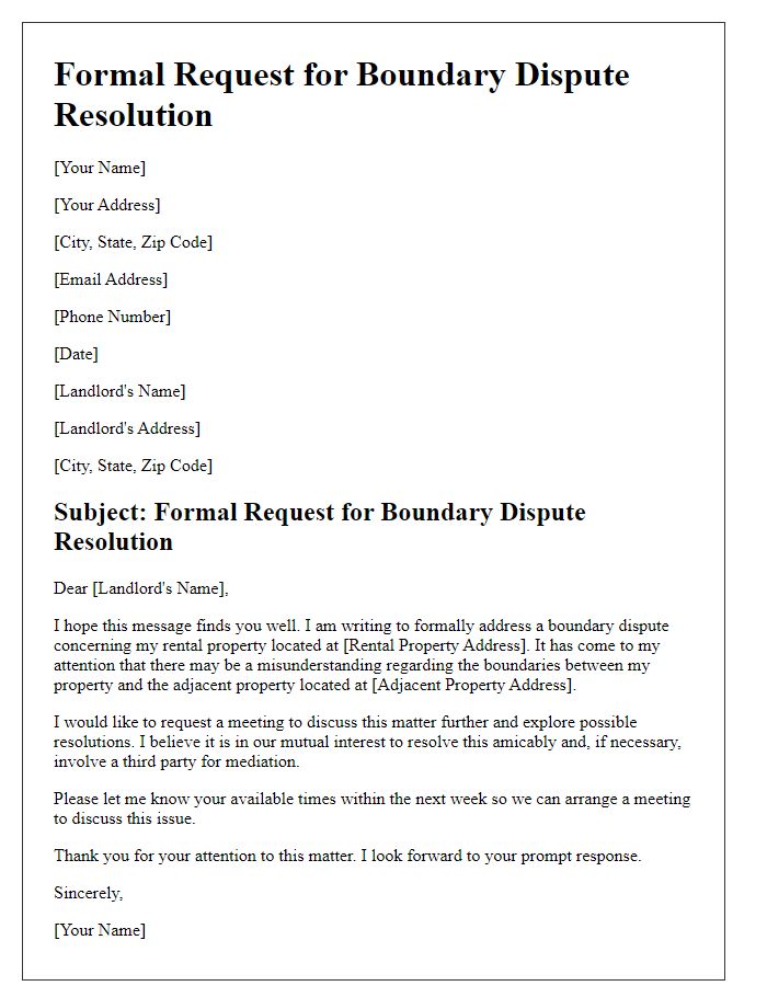 Letter template of tenant boundary dispute resolution - formal request