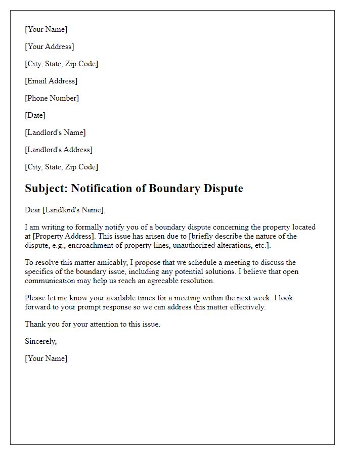 Letter template of tenant boundary dispute resolution - notification of dispute