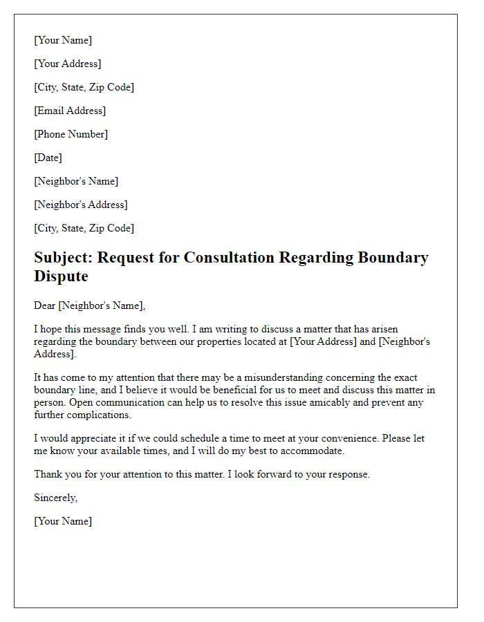 Letter template of tenant boundary dispute resolution - request for neighbor consultation