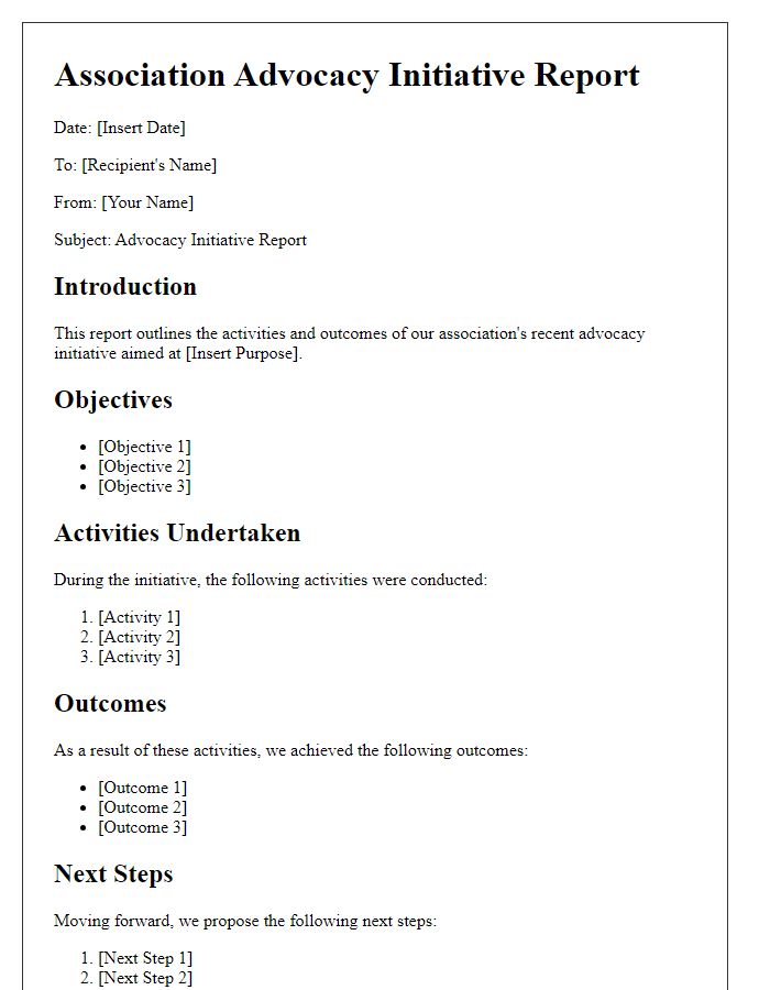 Letter template of association advocacy initiative report