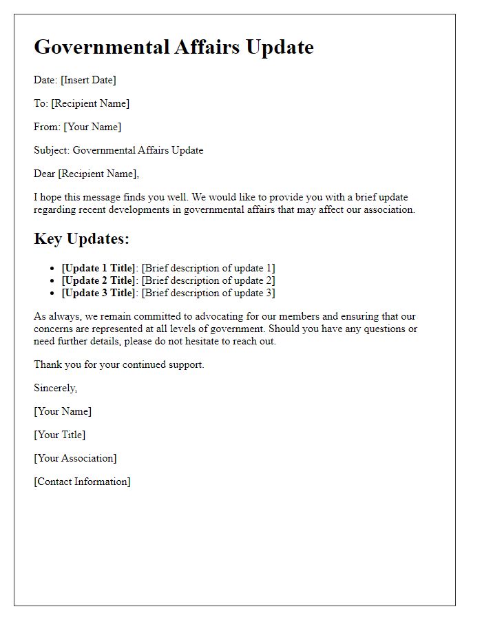 Letter template of association governmental affairs update