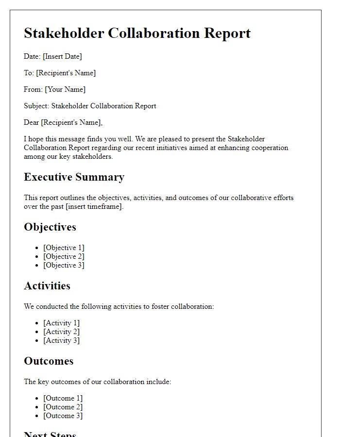 Letter template of association stakeholder collaboration report