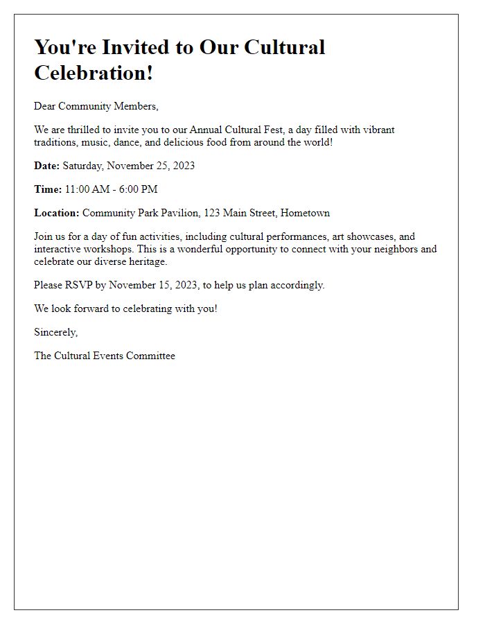 Letter template of cultural event invitation for community members