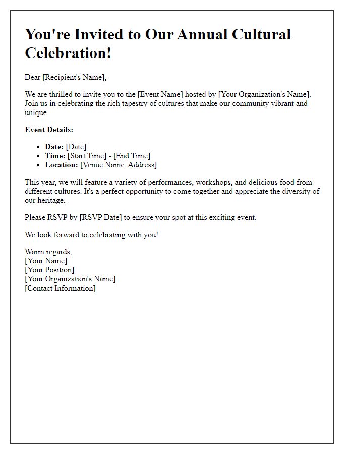 Letter template of cultural event invitation for cultural organizations