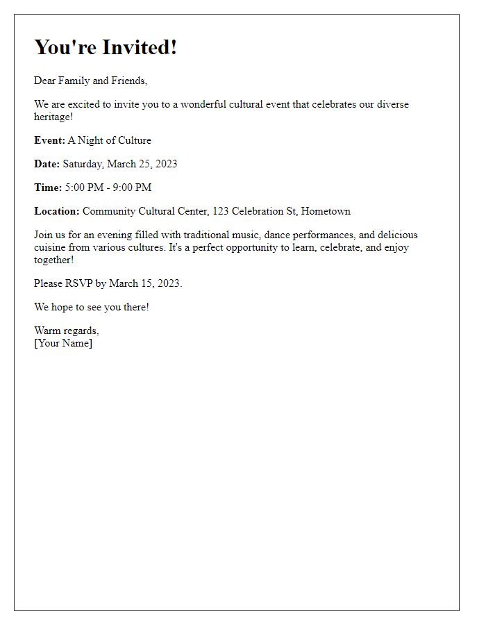 Letter template of cultural event invitation for family and friends