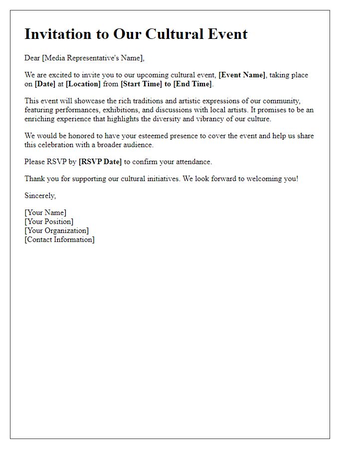 Letter template of cultural event invitation for media representatives