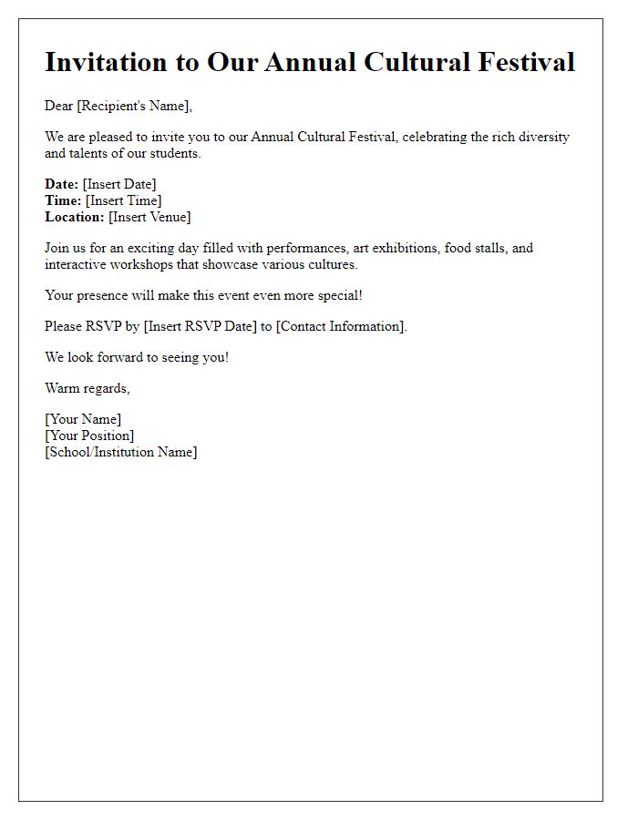 Letter template of cultural event invitation for schools and educational institutions