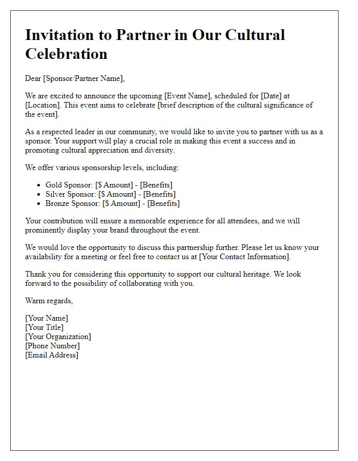 Letter template of cultural event invitation for sponsors and partners