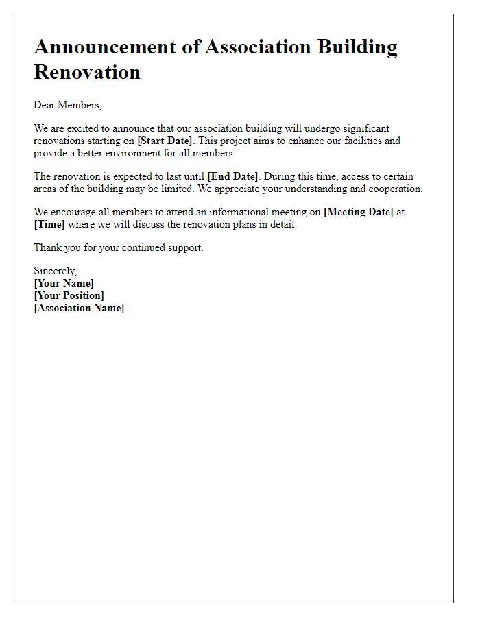 Letter template of association building renovation announcement